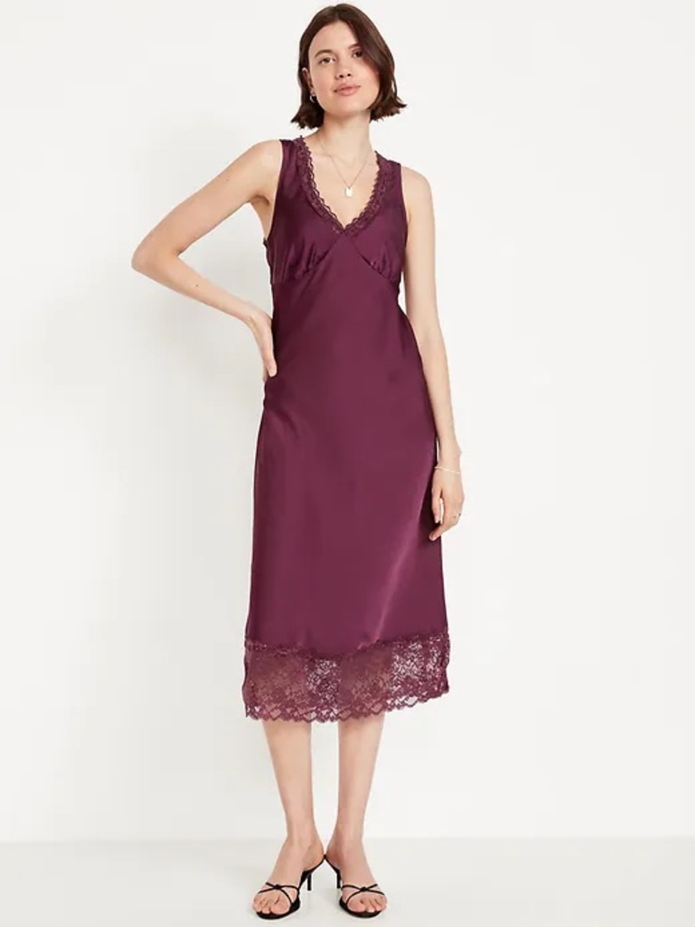OLD NAVY• lace trim satin midi dress - Picture 2 of 7